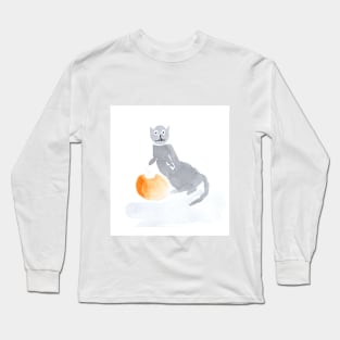 cat, pumpkin, animal, cute, holiday, Halloween, illustration, watercolor, festive, good mood, autumn, autumn Long Sleeve T-Shirt